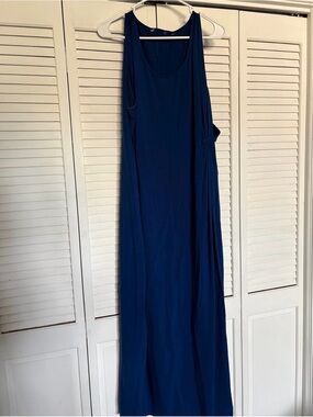 Lands End Classic Navy Sleeveless Maxi faux wrap Dress
